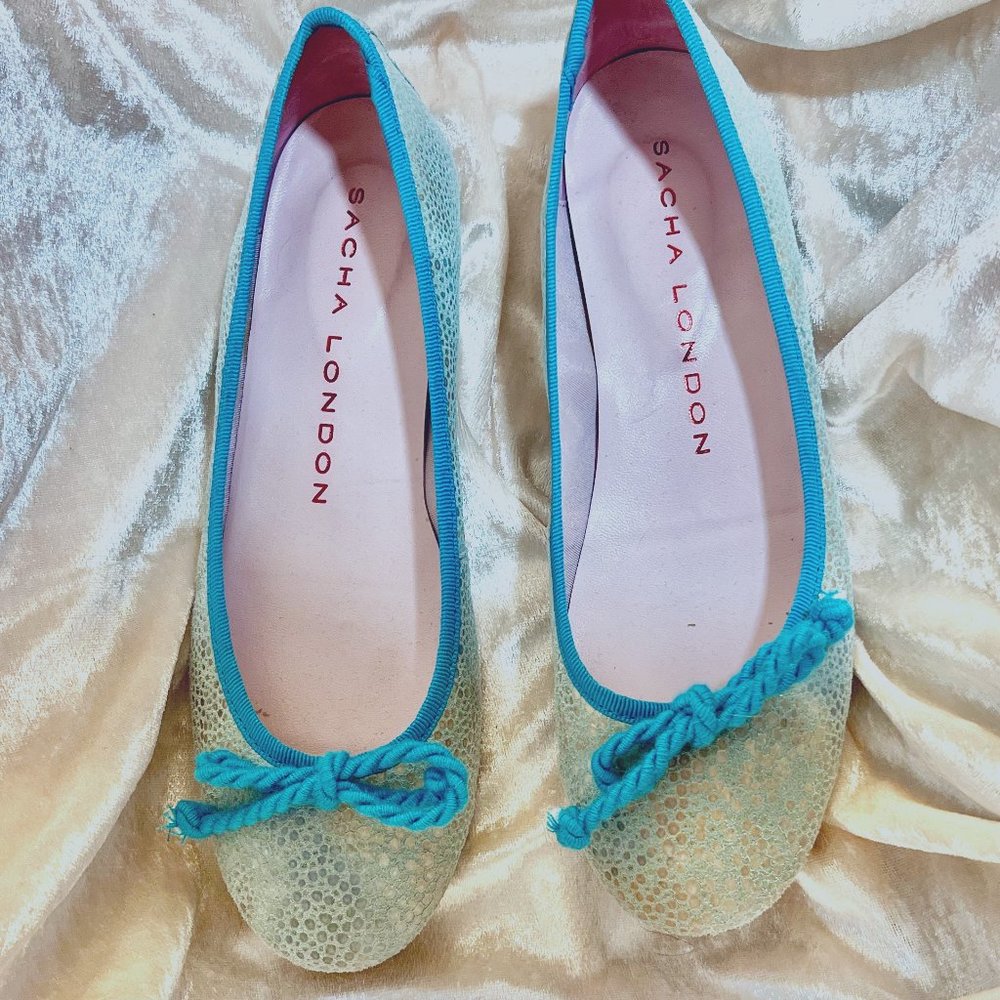 Sacha London "Torpedine C2405 Turquesa" crackle ballet flats - shelf wear only!